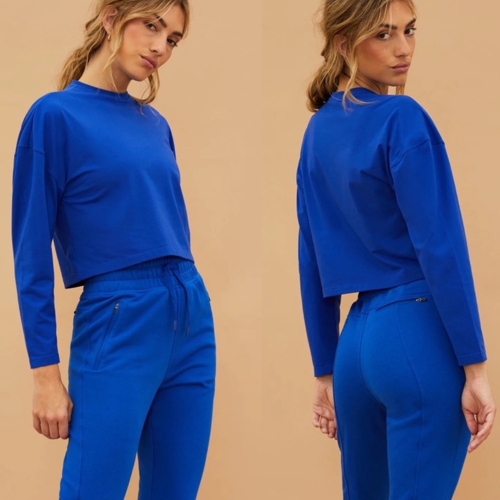 Beach Riot Getaway League Rapids Long Sleeve Tee Cropped Deep Ocean, Medium